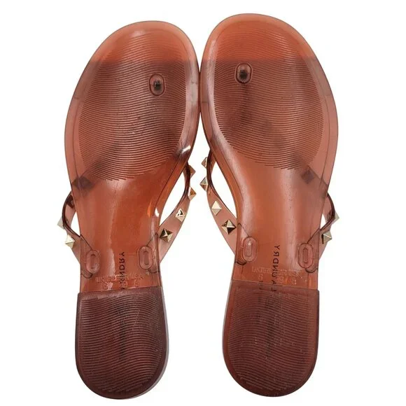 Chinese Laundry Womens Jelly Flip Flops Gold Studs Transparent Coral Size 8 - Picture 2 of 6